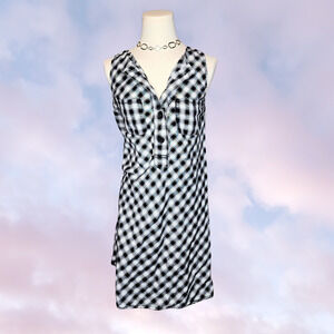 Max Studio Black White Check Plaid Grunge Coquette Whimsi Button Up Tank Dress